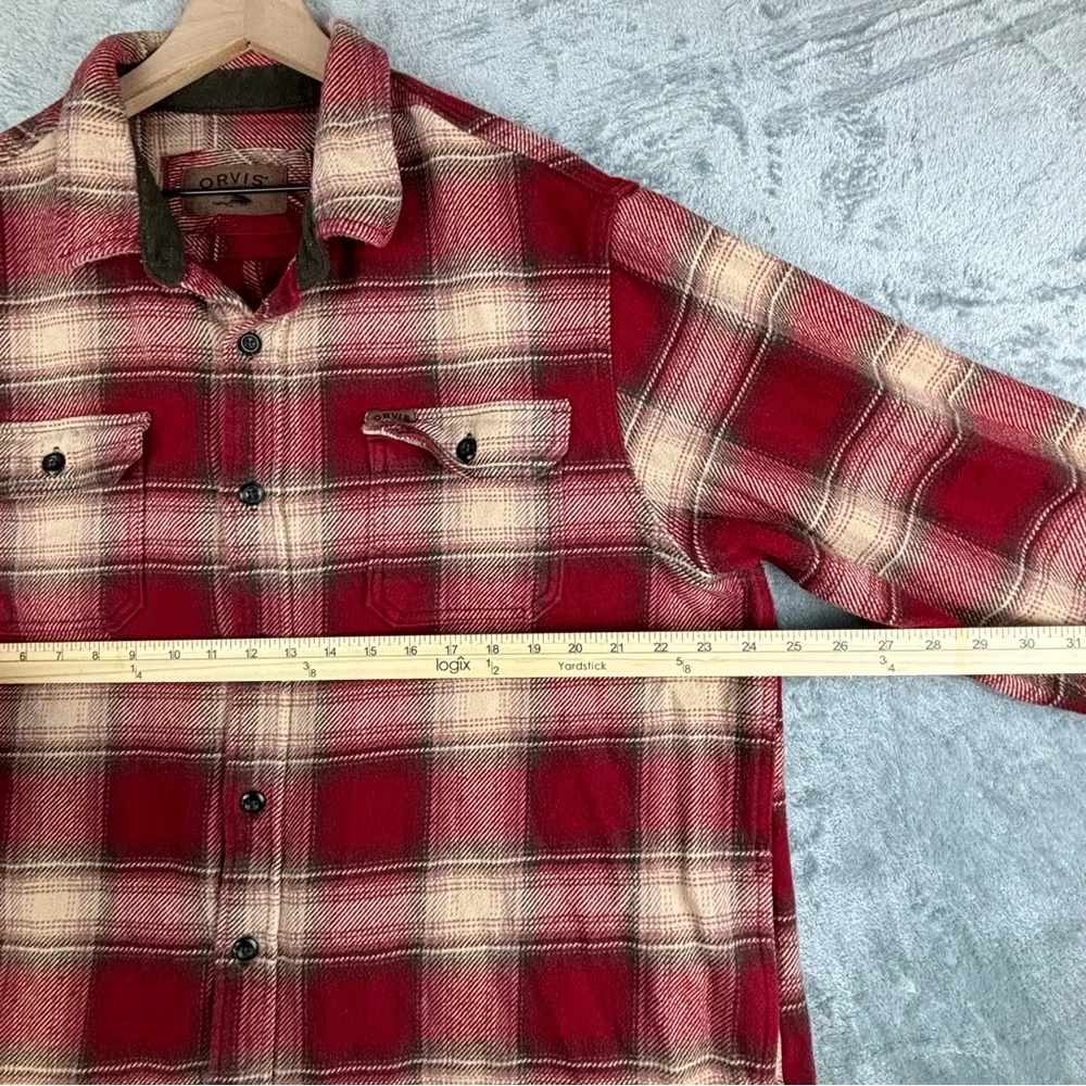 Orvis Shirt Men XXL Red Plaid Heavyweight‎ Flannel Shacket Chore Outdoors